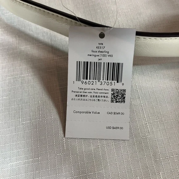 NWT kate spade Jett Faux Shearling Patent Leather Large Tote, Meringue White - Picture 5 of 15